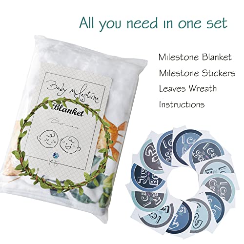 Safari-Baby-Milestone-Blanket-for-Boy-Girl-Gift-for-Baby-Shower-Photo-Blanket-Wreath-12-Stickers-Included-Soft-Flannel-Elephant-Lion-40x-40 Safari Baby Milestone Blanket for Boy Girl Gift for Baby Shower Photo Blanket Wreath 12 Stickers Included Soft Flannel Elephant Lion 40x 40