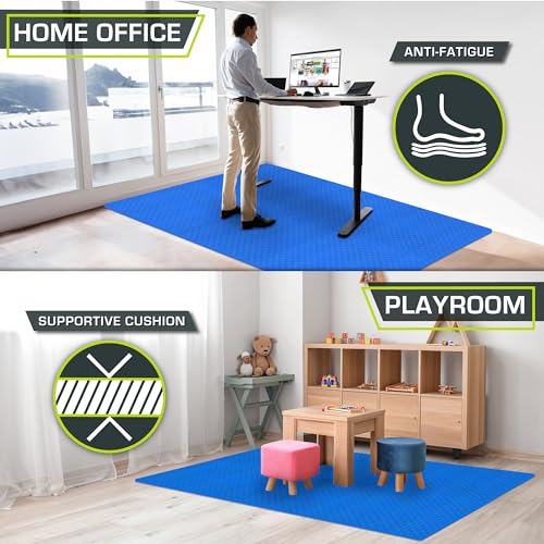 Image of ProsourceFit Exercise Puzzle Mat 1-inch, Checkered EVA Foam Floor Tiles w /Non-Slip Texture, Interlocking Design for Adjustable Gym Surfaces, Shock Absorbing, Blue, 24 SQ FT - 6 Tiles