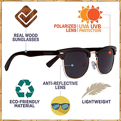 Woodies Wood Semi Rimless Sunglasses Polarized Black Lenses for Men & Women - Beach Ebony Wooden Frame - 100% UVA UVB Ray Protection4