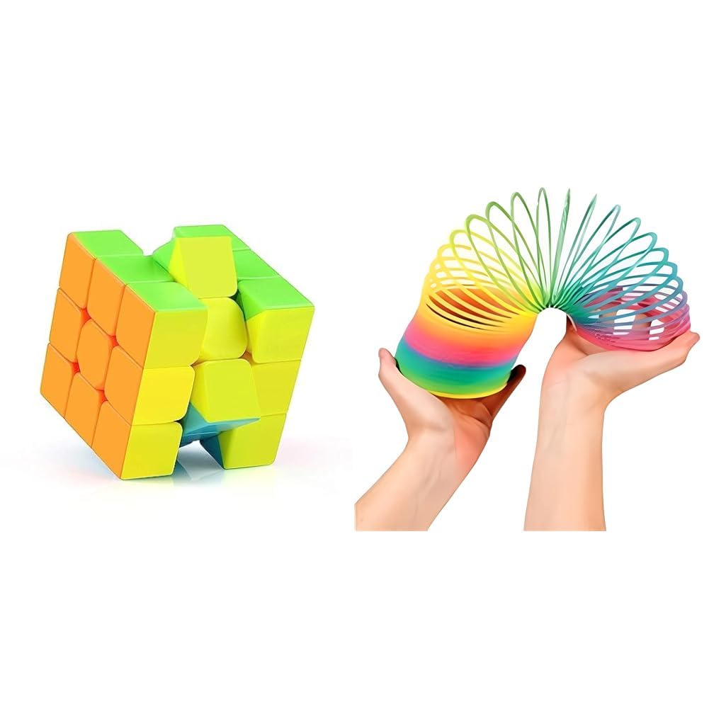 graphene Cubes 3x3 High Speed Sticker Less Magic Puzzle Cube Game Toy (3x3) & Graphene Rainbow Spring Fun Activity Stress Relief Toy Adults of All Age Group, for Birthdays
