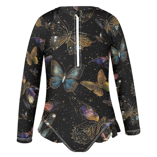 CHIFIGNO Butterflies Black Girls One Piece Swimsuits Quick Dry Rash Guard Swimwear Beach 3T2