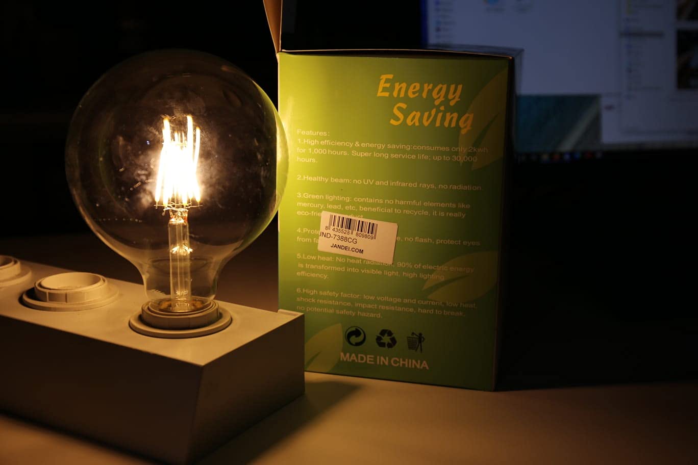 JANDEI - Filament G125 6W E27 Goldenes Glas LED Birne, Warmweiß 2700K (Weißes Glas) (5 EINHEITEN)