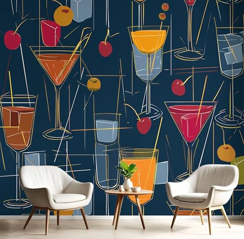 Papel Tapiz Cócteles Retro Murales - Moderno De Mediados De Siglo Mural de Pared Papel Tapiz Fotográfico para Tapiz Arte de Pared para Sala de Estar Dormitorio250x175cm Marina De Guerra