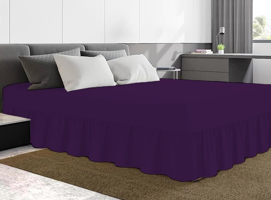 Dazzle Collection® Easy Care Frilled Valance Fitted Sheet 100% Polycotton Machine Washable (Super King, Plum)