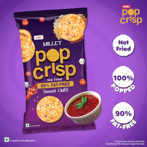 Image of UNIBIC Pop Crisp I Millet Chips I Sweet Chilli I Popped Chips I | Not Baked Not Fried |90% Fat Free | Low Calorie | Healthy Snacks | 40 Grams (Pack of 2)