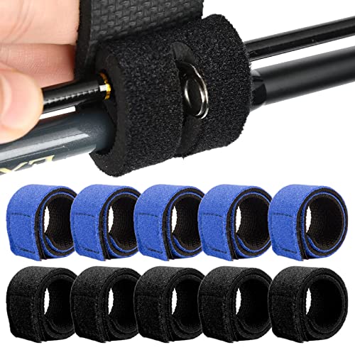 10 Stück Angeln Elastisches Rutenband Angelrute Gürtel Klettband Gurt Elastisches Ruten Klettband Gurt Bänder Klettbänder Mit Schnalle für Angelruten Schwarz & Blau