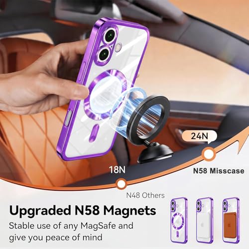Image of Misscase for iPhone 17 Case with Privacy Screen Protector, Built-in Lens Protector, Compatible with MagSafe, Anti-Yellowing Shockproof TPU, Bling Glitter Electroplated Cover 6.3 inch Purple