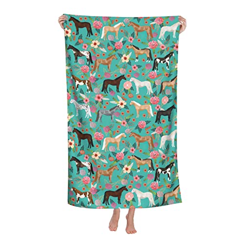 Jasmoder Horses Floral Horse Breeds Microfiber Beach Towels Oversized Soft Beach Blanket Absorbent Quick Dry Bath Towels Pool Towels Travel Beach Towels For Kids Adults #TOP10
