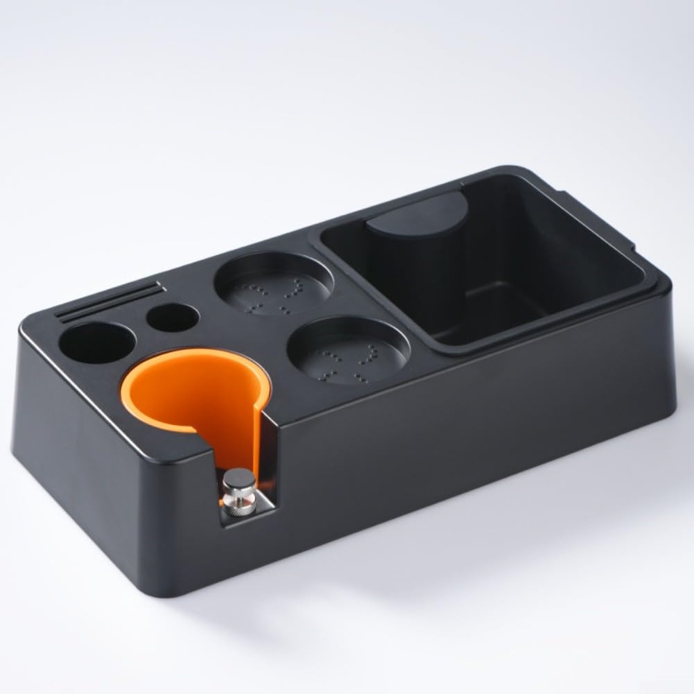 Espresso-Tamper-Stat-Klopfbox mit rutschfestem Boden, Kaffee-Zubehör, passend für 51 58 mm Griffe, verstellbare ABS-Schlitze (weiß)