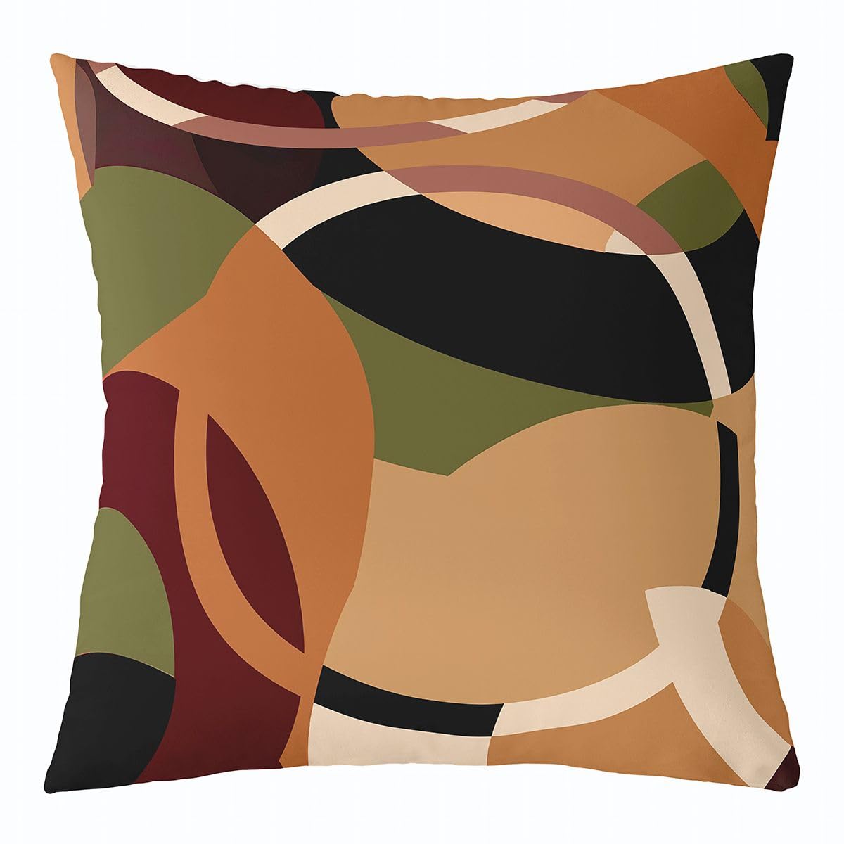 Pack of 4 Geometric Brown Red Green Decorative Throw Pillow Covers, Soft Geometric Square Cushion Case Set for Couch Sofa Bedroom Living Room, Stripe