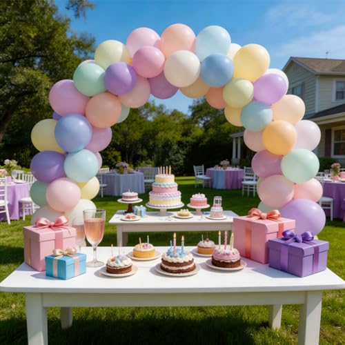 Image of 160 Pack Pastel Balloons 12 Inch Pastel Rainbow Multicolor Macaron Balloons for Party Baby Shower Gender Reveal Easter Decorations