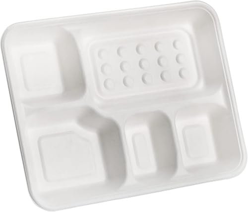 Miniatura 3 de Hacaroa Paquete de 50 platos de papel compostables de 5 compartimentos, bandejas desechables naturales para almuerzo escolar, platos divididos