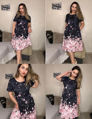 IN'VOLAND Womens Plus Size Summer Dress Short Sleeve Casual Mini Dresses Empire Waist T-Shirt Dress with Pockets4