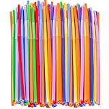 100 PCS Colorful Plastic Disposable Bendable Drinking 12.8inch Long Straws for Home Use Milk Juice Drinks Party Decorations