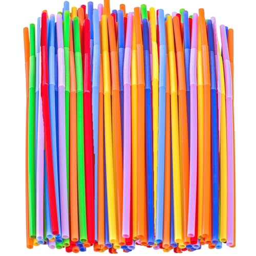 100 PCS Colorful Plastic Disposable Bendable Drinking 12.8inch Long Straws for Home Use Milk Juice Drinks Party Decorations