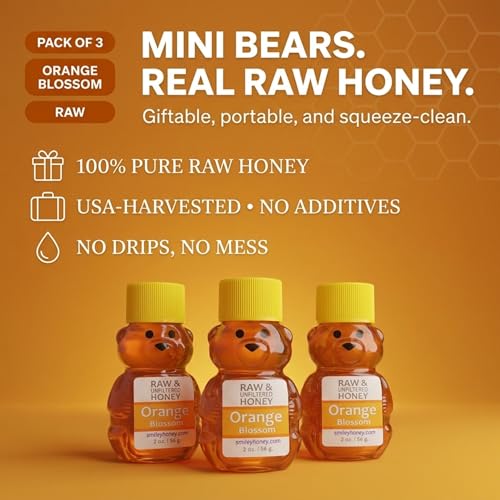 Paquete de 3 frascos de miel pura naranja 2oz miniatura 5