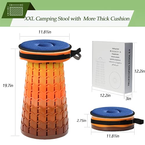 Upgraded XXL Collapsilbe Stool with Cushion,More Sturdy and Height 50cm,D30cm,Portable and Lightweight Adjustable Telescoping Stool for Camping Hiking BBQ Max Loading 1000Ibs - Image 3