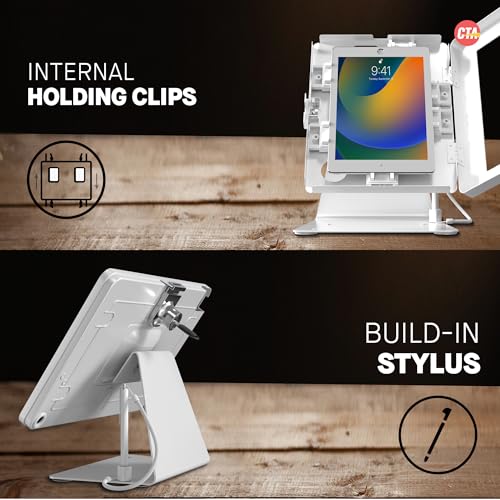 Image of Desktop Anti-Theft Stand - CTA Kiosk Stand with Stylus, Tether, and Aluminum Enclosure for iPad 11th Gen A16 11 inch - 10th Gen 10.9 inch - Air 4th & 5th Gen - 11 inch Pro & More - White (PAD-DASB109W)