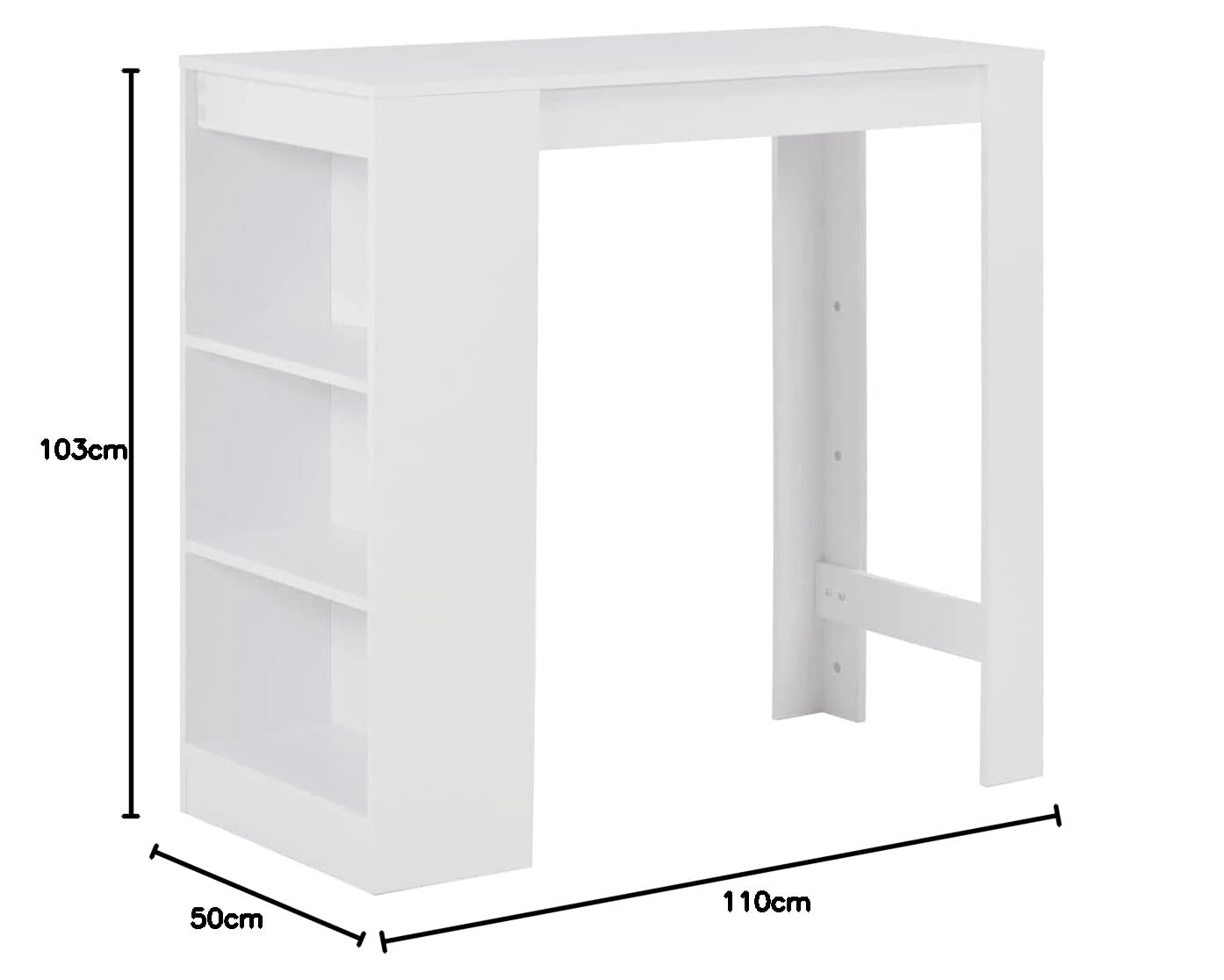vidaXL Tavolo da Bar con 3 Ripiani da Colazione Moderno Elegante Robusto Bancone Tavolino Alto da Cucina 110x50x103 cm Nero in Truciolato