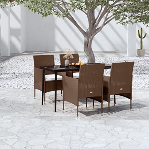 YNGBHFNOP Ensemble de Jardin 5 Pièces avec Coussins Table et 4 Chaises en Résine Tressée Marron Noir pour Repas Détente Extérieur Salon Terrasse