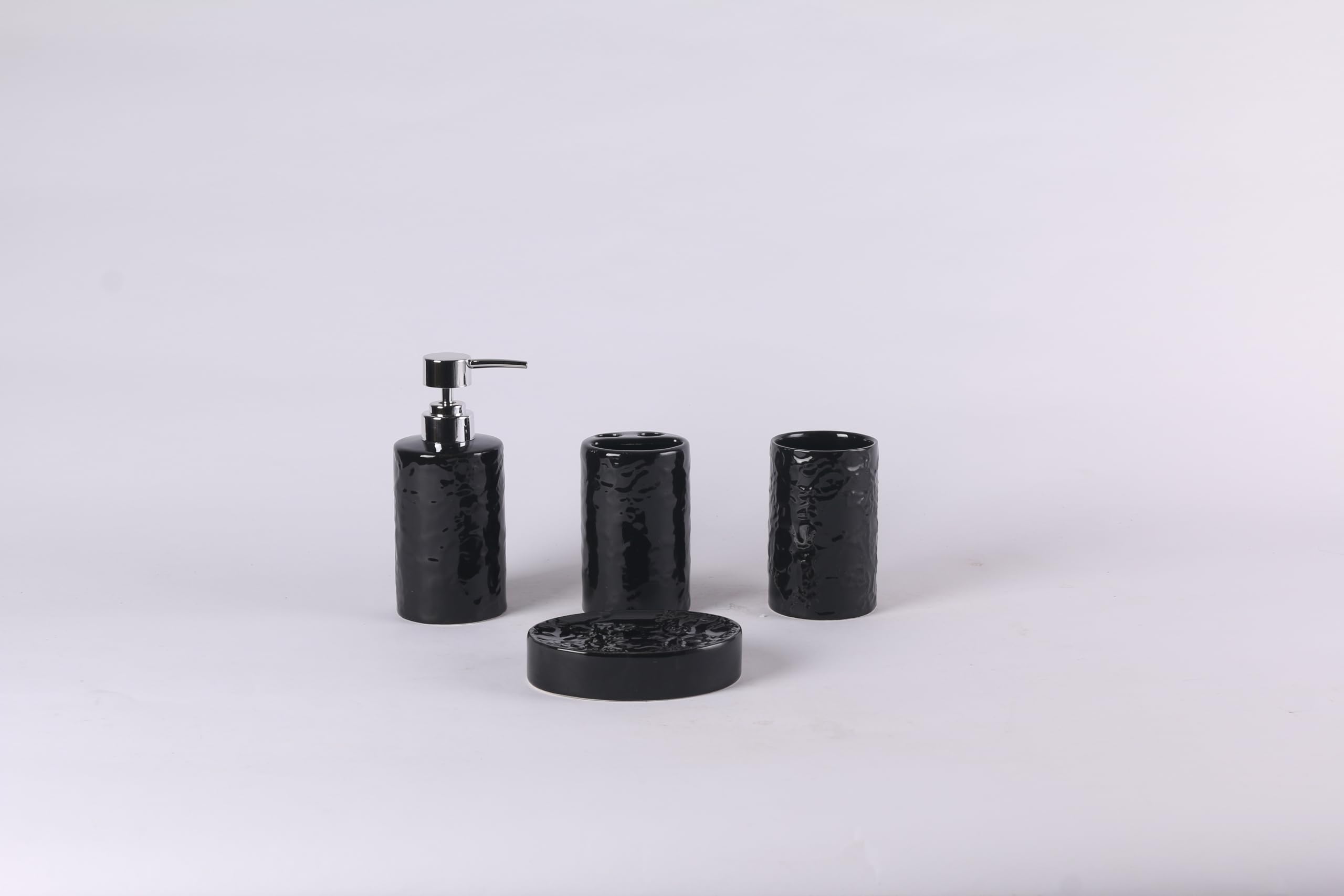 Orchid 4 Pcs Bath Set Wave Bathroom Accessories Set, Modern Bathroom Sets Includes Soap Dispenser, Toothbrush Holder, Restroom Accessories, Decorative Countertop, Ceramic Bath Set (Black)