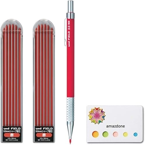 Portaminas Uni, Field, 0.098 pulgadas, plomo rojo (M207001P.15) + 2 mecha de repuesto (rojo) y notas adhesivas amazdone
