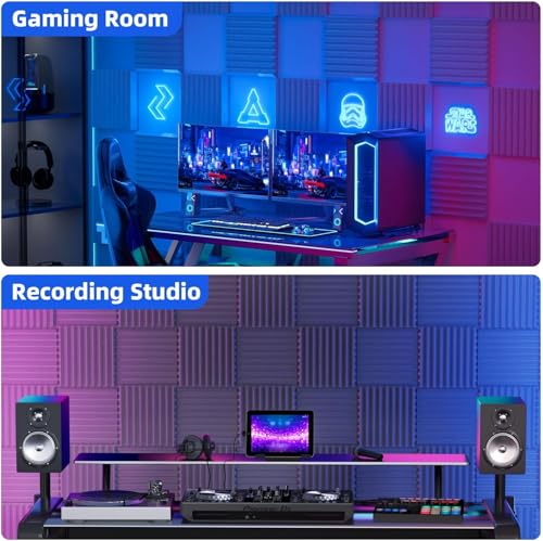 Image of URBAN-X Wedge Soundproofing Studio Acoustic Foam 1'x1' - 2 Inches 50D High Density, Soundproof Foam, Noise Reduction Panels, Echo Absorption (Stone White - Self Adhesive, Set of 18)