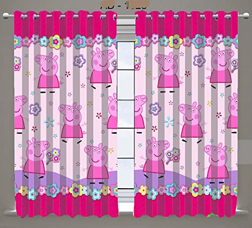 Image of Peppa Pigz Pink 3D Counting ABC Counting Printed Kids Curtains for Kids Room, Nursery, Bedroom Playroom (2 Panels, 4x7 Feet) Cute Curtain for Kids Room, Set of 2, Door Curtain