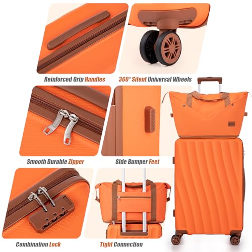 Image of Luggage Sets 6 Piece Suitcases with Wheels,ABS Hard Case Suitcases with Spinner Wheels,Durable Travel Luggage(Orange, 6 Piece Set(16 inch /20 inch /24 inch /28))