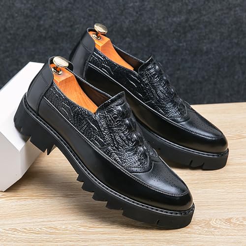 Men's Printed Leather Platform Loafers Comfortable Pointed Toe Slip On Lug Sole Business Oxfords for Party Wedding Office Dress Shoes4