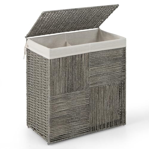 LIFEZEAL Panier à Linge en Rotin Tressé à La Main 110 L, avec Couvercle, Corbeille a Linge avec Sac à Linge Amovible Pliable, pour Buanderie, Laundry,...