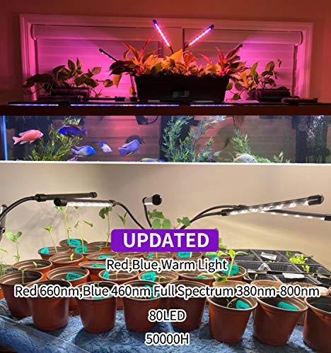 Leoter Grow Light For Indoor Plants - Upgraded Version 80 Led Lamps With Full Spectrum & Red Blue Spectrum, 3/9/12H Timer, 10 Dimmable Level, Adjustable Gooseneck,3 Switch Modes #TOP3