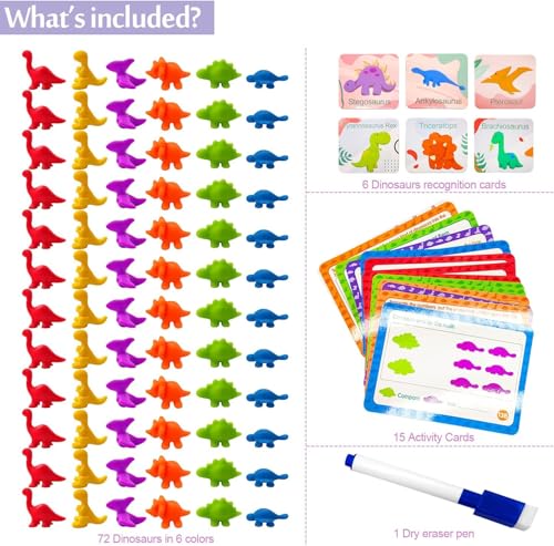Image of Counting Dinosaurs Set - 72 Pcs Rainbow Counting Dinosaurs with Early Education Number Cognition Cards - Montessori Matching Game - Educational Color Sorting Toys for Toddlers Babies