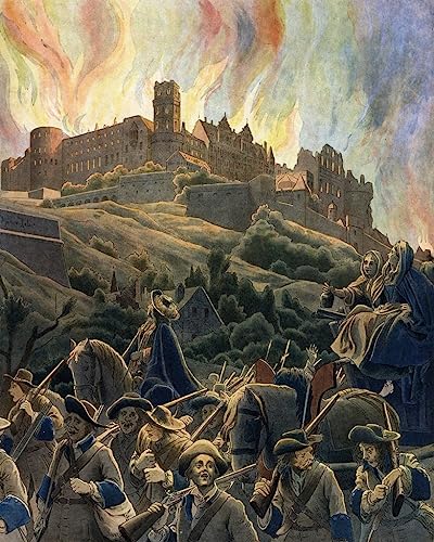 Toile l'incendie du château d'Heidelberg par Maurice Leloir 60x90cm