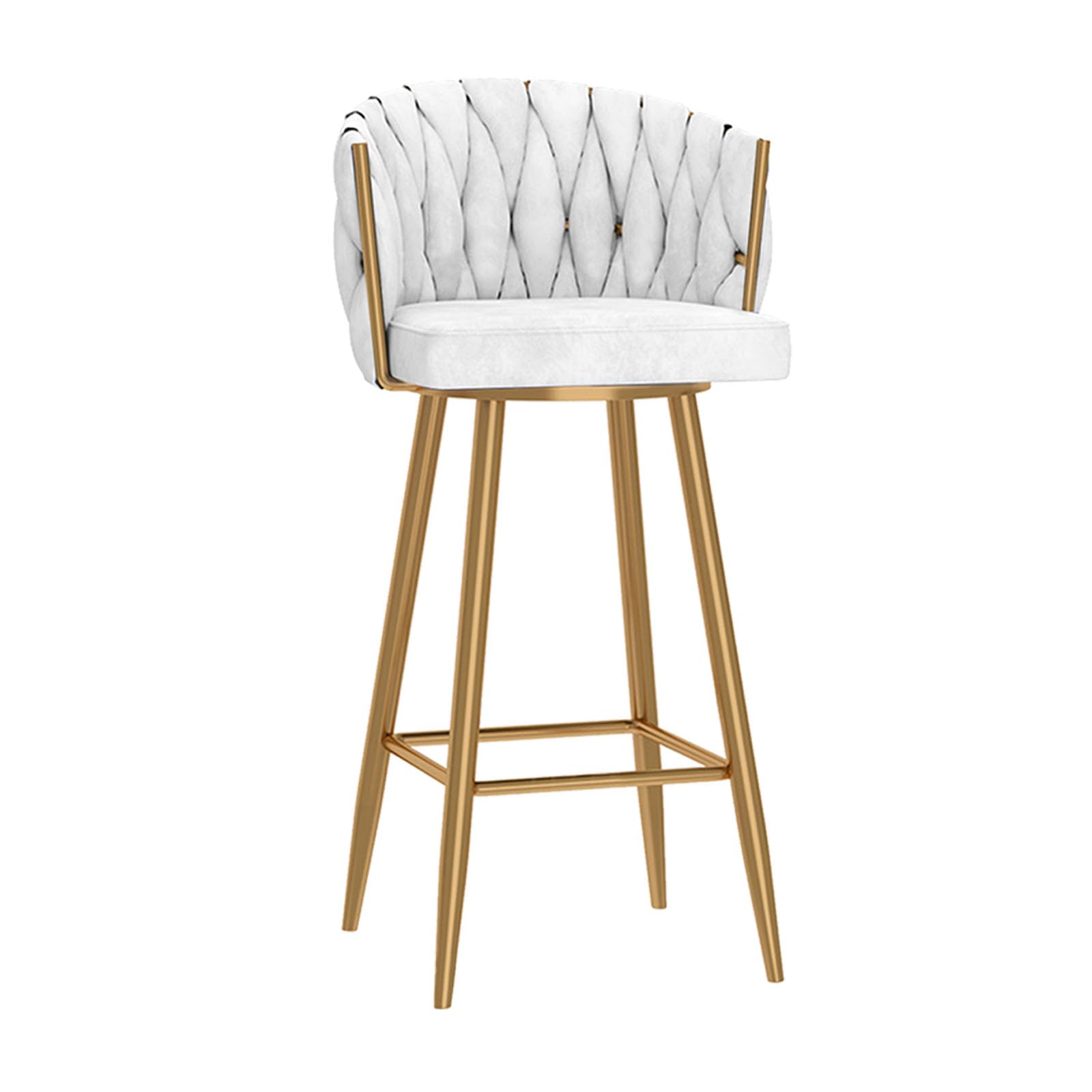 Tabouret de bar pivotant en velours blanc design tressé