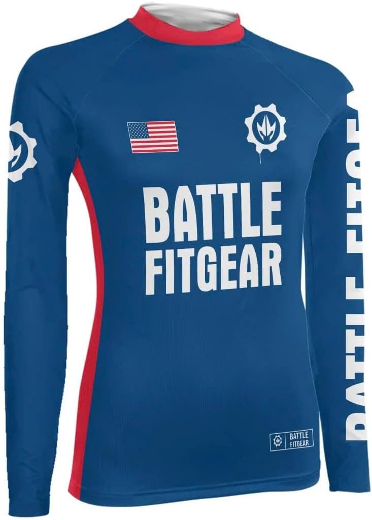 American Flag Women's Long Sleeve Rash Guard – Compression Training Shirt for MMA, BJJ, Grappling & Fitness
