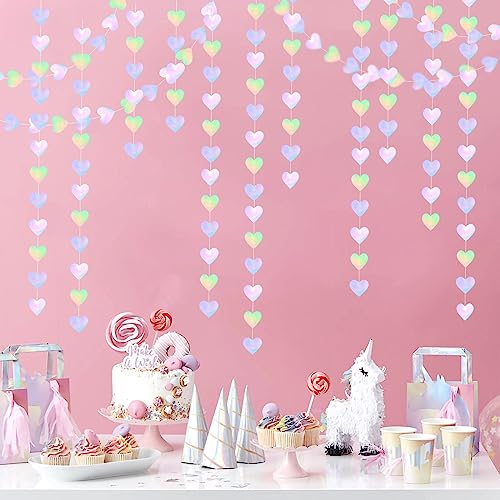 Image of Iridescent Disco-Holographic Heart Garland - 52Ft Wedding Hanging Decoration Neon Streamers Banner, Perfect for Bridal Shower, Birthday, Baby Shower, Engagement, Valentines Day Decor