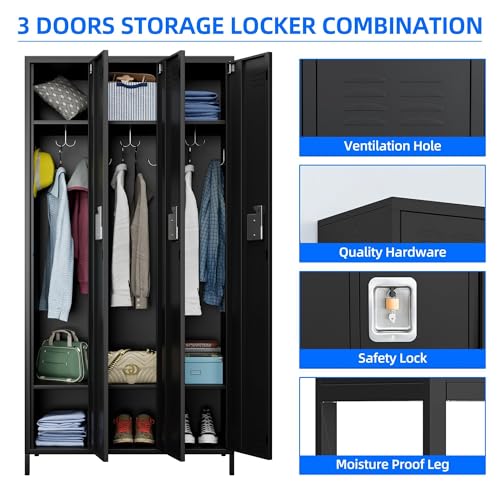 Image of SUXXAN 3 Doors Metal Lockers for Employees for Offices School Gyms Home,Assembly Required(Black)
