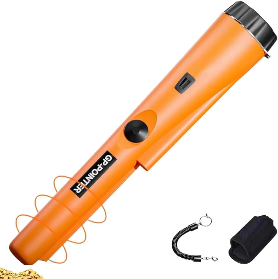 Detector de Metal, Detetável Até Uma Profundidade de 8CM, Detector de Metais, Detetor de Metais Laranja 23*2*4CM com Luzes LED, Detetor de Alerta Duplo com Dom e Vibração, Resistente À Água