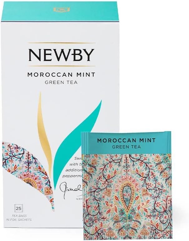Newby Moroccan Mint Green Tea Bags | 25 Counts | Blend of Fine Green Tea & Peppermint Leaves | 50 gms