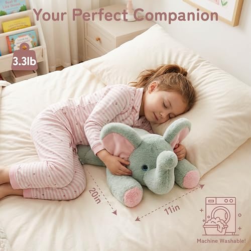 Image of Niuniu Daddy 20 inch 3.3lb Elephant Weighted Stuffed Animal forKids and Adults, Soft Sensory Plush Body Pillow for Calming Support, Large Animal Toy for Everyday Comfort