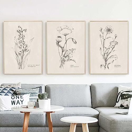 Póster botánico abstracto para paredes de sala de estar y dormitorios amplios