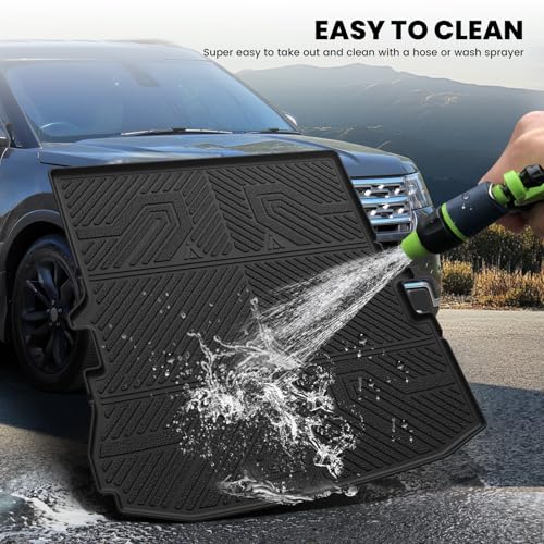 Image of LASFIT Cargo Mat for Ford Explorer 2011-2014 & 2015-2019 Trunk Liner | Custom Fit All Weather Protector TPE One-Piece Design Easy Installation Easy Clean Trunk Mat Accessories, 1pc Black