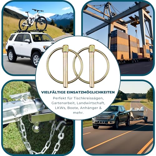 EMSNOVA® Klappsplinte 4,5mm x 40mm Rund – 4 Stück | Gelb Verzinkter Sicherungssplint mit Federhalterung | Rostfrei & langlebig | Für Anhänger, Traktoren, Boote, LKWs & Landmaschinen