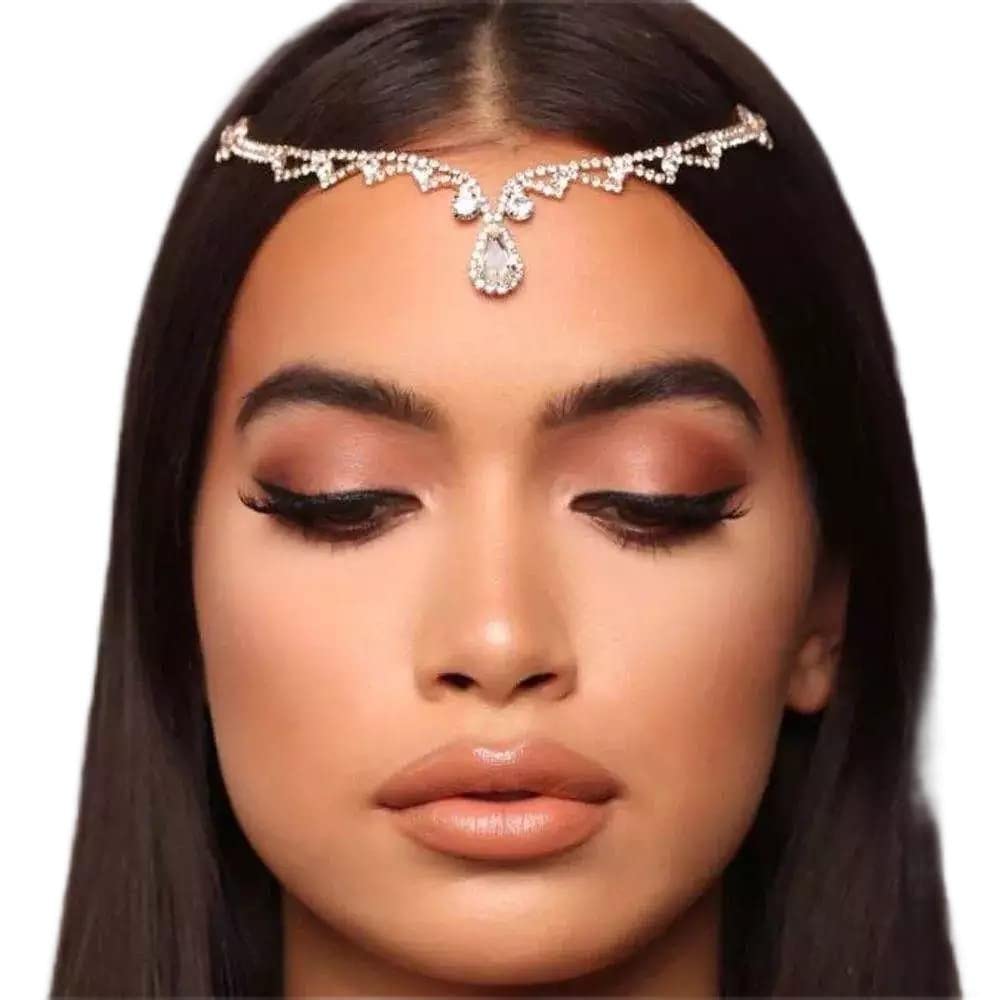 YERTTER Wedding Gold Teardrop Tassel Rhinestone Head Chain Jewelry Hair Chain Bridal Headpiece Crystal Wedding Flapper Headband Hair Accessories for