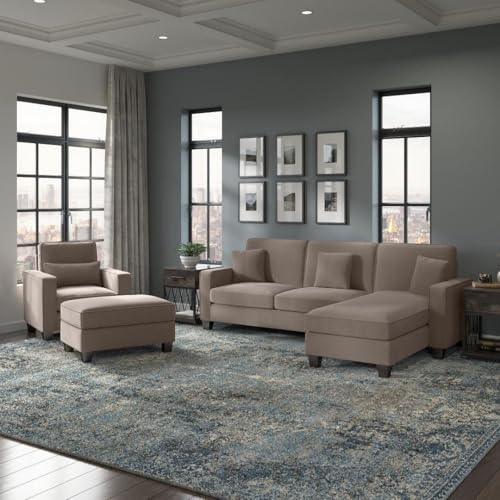 Torque - Moscow 1 Seater + 4 Seater L Shape Fabric Sofa Set (Right Side, Light Brown) with Ottoman for Living Room|Bedroom,Office,Home Furniture | 1 Year Warranty