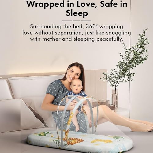 Image of StarAndDaisy 3 in 1 Baby Nest Mosquito net for Sleeping - Newborn, Mosquito net for Baby /Soft and Comfortable, Washable Cotton Design for 0-12 Months Baby (Safari Print)