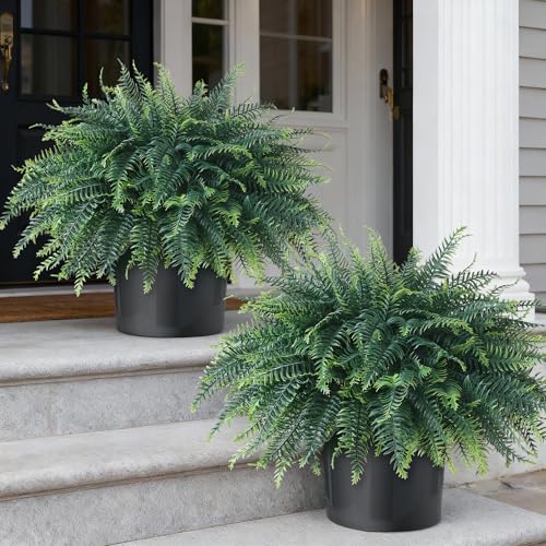 FOTEEWL Artificial Ferns Potted Plant for Front Door Decoration - 2 Sets UV Resistant Realistic Bush Faux Greenery Fern Potted Fake Plants for Home Garden Porch Farmhouse Decor by FOTEEWL - Used condition - US$47.39