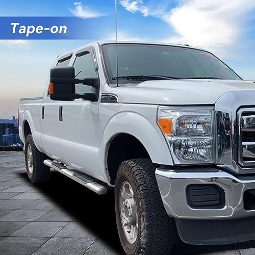 Image of Window Visors Rain Guards for 1999-2016 Ford F250 F350 F450 F550 Super Duty, Out-Channel Window Vent Wind Deflectors Visors Shades for 99-16 F-250 F-350 F-450 F-550 SuperCrew Cab