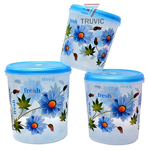 Image of Truvic Airtight Plastic Kitchen Storage Container Set of 3 (5L, 7L, 10L) Multipurpose Food Grain Storage Boxes Kitchen Organizer, Multicolour